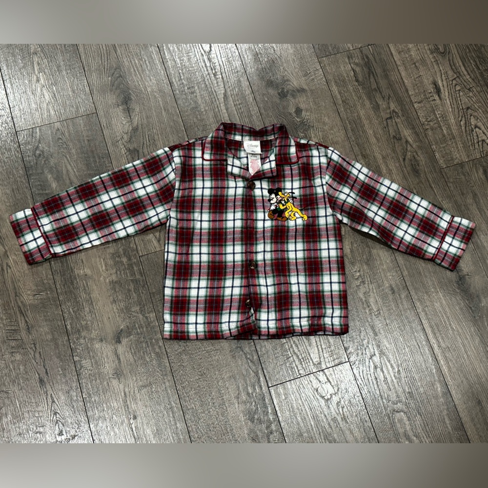 Disney Mickey & Pluto Embroidery Plaid Shirt